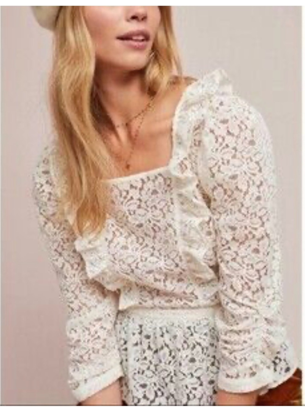 Anthropologie Meadow Rue‎ cream lace ruffled peplum top Medium